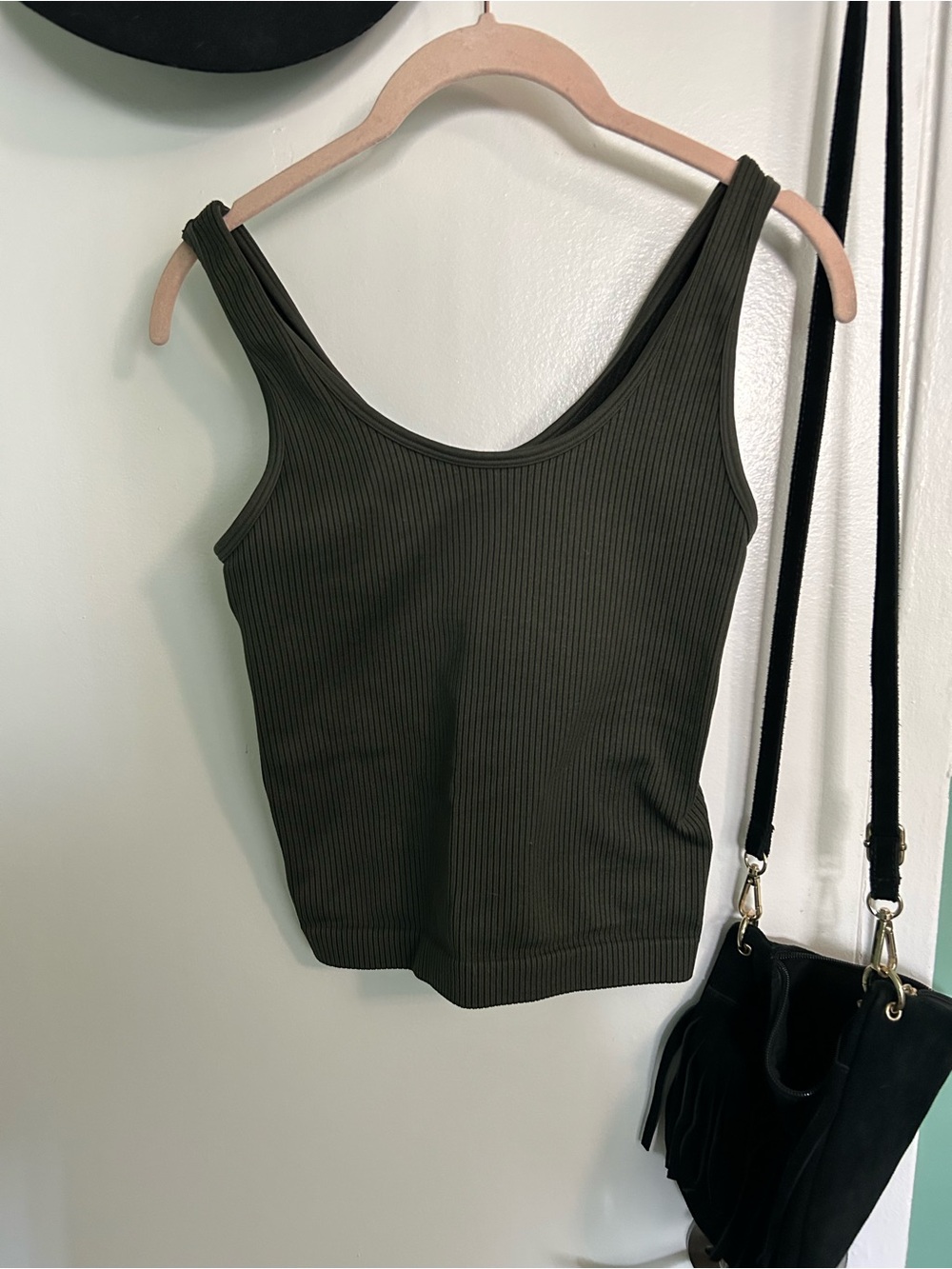 Aritzia Olive Ribbed Scoop Tank Top